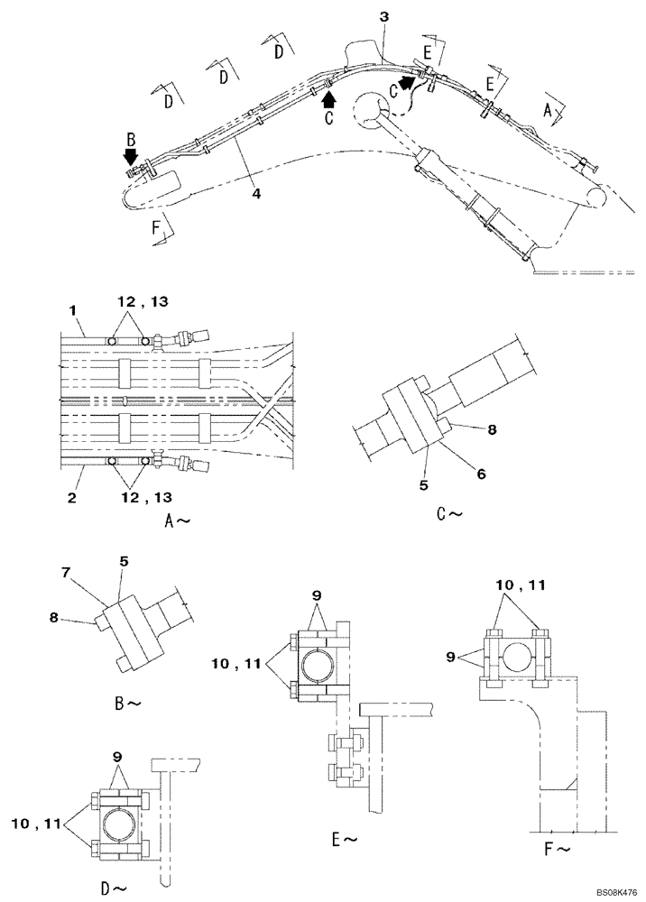 Схема запчастей Case CX800B - (08-30) - HYDRAULICS - AUXILIARY ATTACHMENT - SHORT BOOM (08) - HYDRAULICS