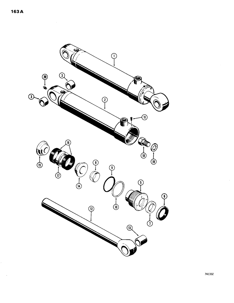 Схема запчастей Case 26B - (163A) - G32173 STABILIZER CYLINDER, GLAND HAS SOLID OUTER ROD WIPER, NO IDENTIFICATION RING 