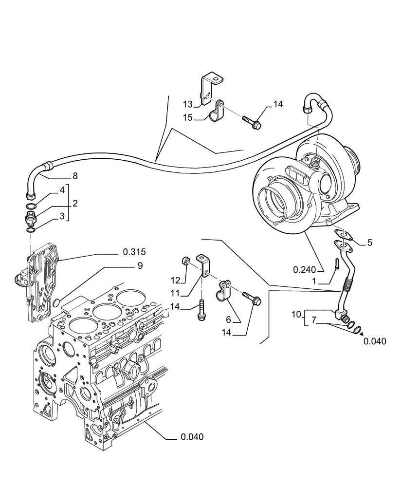 Схема запчастей Case 1850K - (0.305[01]) - LUBE LINES - TURBOCHARGER (01) - ENGINE