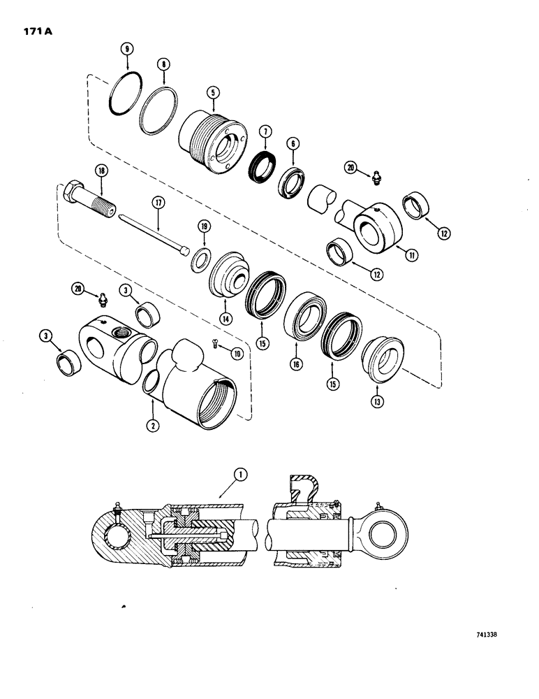 Схема запчастей Case 26S - (171A) - G33209 BOOM CYLINDER, GLAND HAS SOLID OUTER ROD WIPER, NO IDENTIFICATION RING 