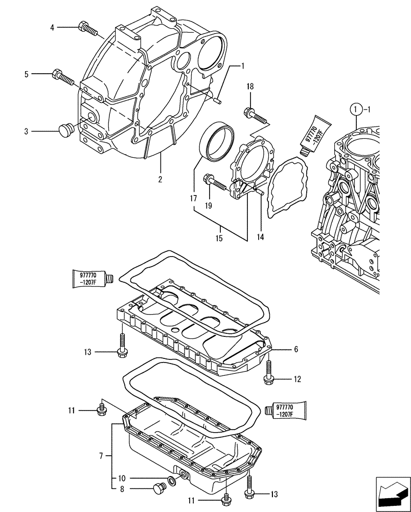 Схема запчастей Case CX50B - (08-003) - FLYWHEEL HOUSING & OIL SUMP (10) - ENGINE