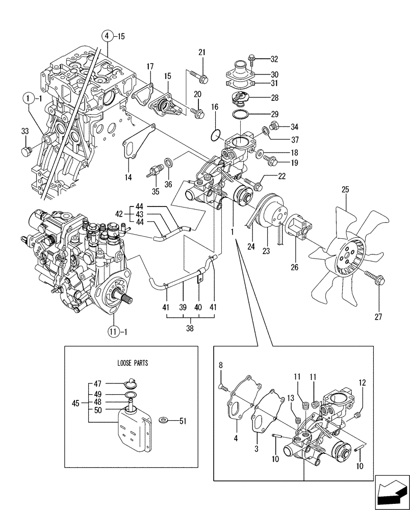 Схема запчастей Case CX31B - (08-010[00]) - COOLING WATER SYSTEM (10) - ENGINE