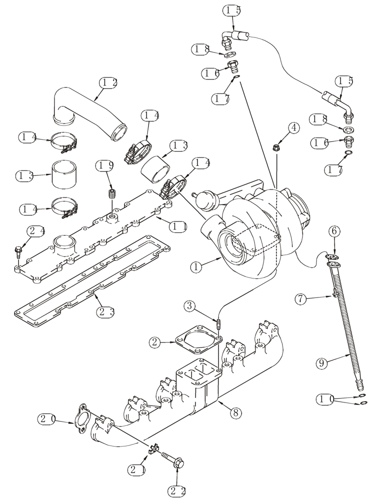 Схема запчастей Case 821C - (02-23) - TURBOCHARGER SYSTEM MANIFOLDS (02) - ENGINE