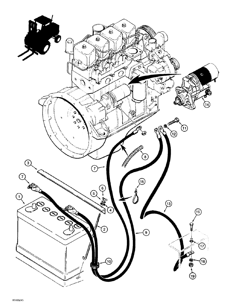 Схема запчастей Case 585E - (4-10) - ELECTRICAL CIRCUIT, BATTERY AND CABLES TO STARTER (04) - ELECTRICAL SYSTEMS