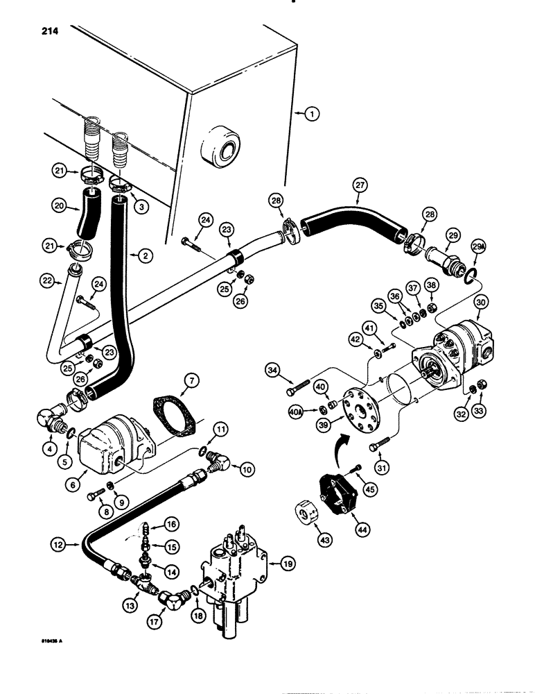 Схема запчастей Case 780B - (214) - EQUIPMENT HYDRAULIC CIRCUIT, RESERVOIR TO HYDRAULIC PUMPS & LOADER CONTROL VALVE (08) - HYDRAULICS