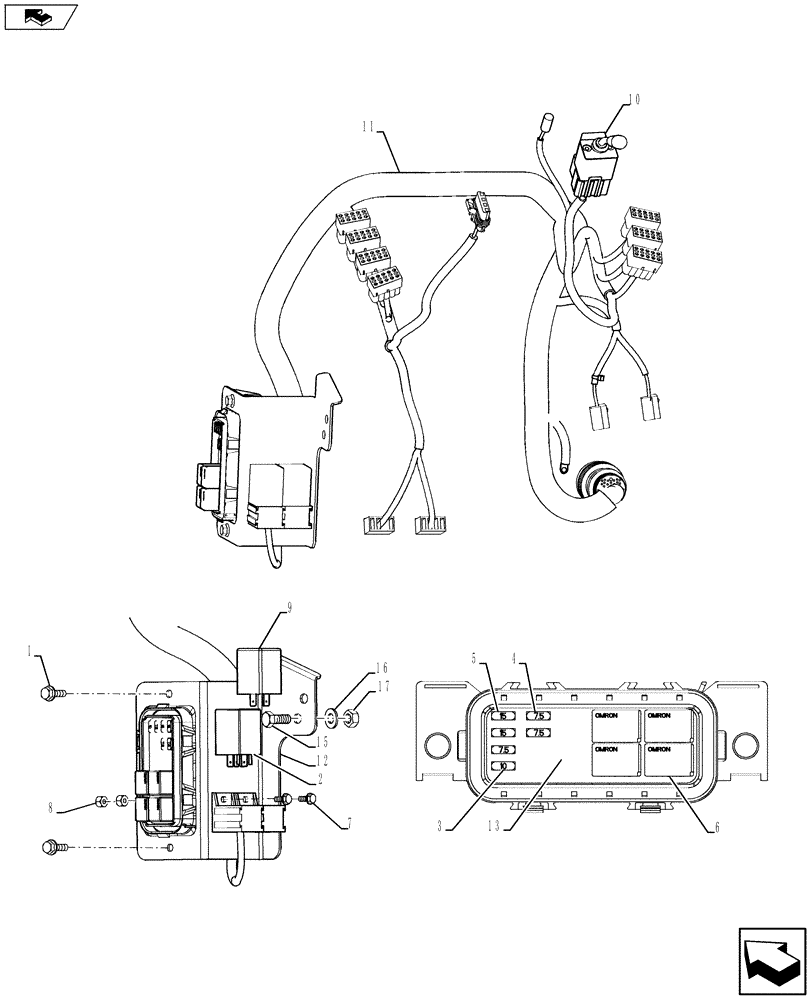 Схема запчастей Case 590SN - (55.513.15) - HARNESS - FRONT CONSOLE, SPS TRANSMISSION (55) - ELECTRICAL SYSTEMS