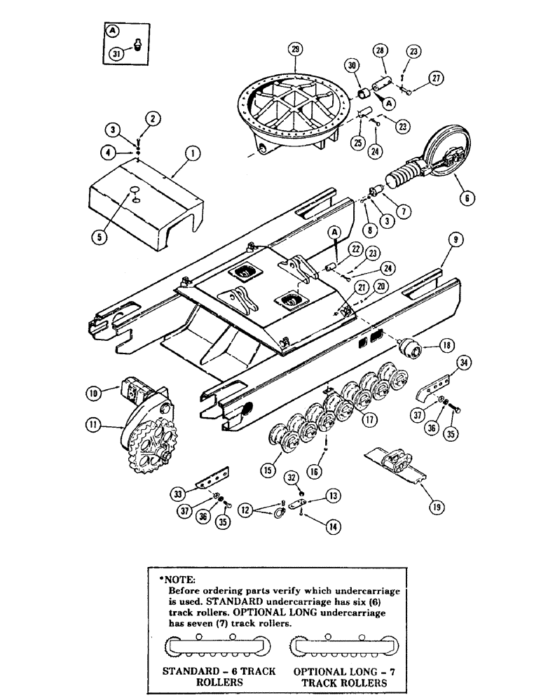 Схема запчастей Case 880B - (126) - * OPTIONAL LONG CRAWLER UNDERCARRIAGE AND RELATED PARTS (USED ON UNITS W/LEVELER) (04) - UNDERCARRIAGE