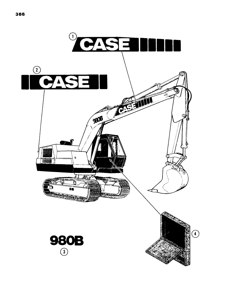 Схема запчастей Case 980B - (366) - DECALS, (USED ON UNITS WITH PIN 6204051 AND AFTER (05) - UPPERSTRUCTURE CHASSIS