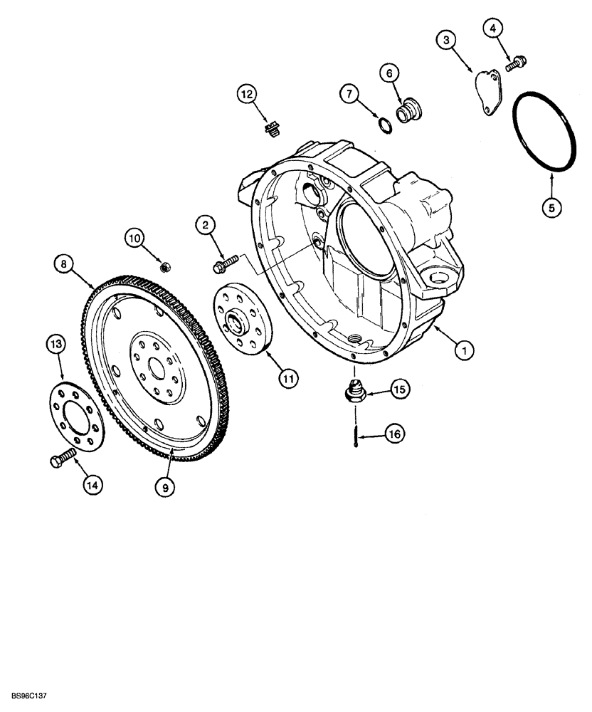 Схема запчастей Case 850G - (2-49A) - FLYWHEEL AND HOUSING (P.I.N. JJG0254005 TO JJG0254009, JJG0254015 AND AFTER) (01) - ENGINE