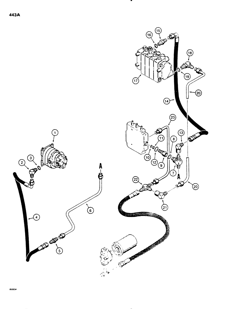 Схема запчастей Case SD100 - (443A) - BACKHOE PUMP, PRESSURE, AND RETURN HYDRAULIC CIRCUIT, DEUTZ DIESEL ENGINE SER. NO. 1232821 AND AFTER (35) - HYDRAULIC SYSTEMS