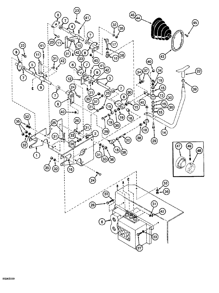 Схема запчастей Case 1150G - (8-036) - EQUIP CTRL VALVE & LEVERS, ONE LEVER, THREE-SPOOL VALVE, PRIOR JJG0218023 & JJG0218024 - JJG0218478 (07) - HYDRAULIC SYSTEM