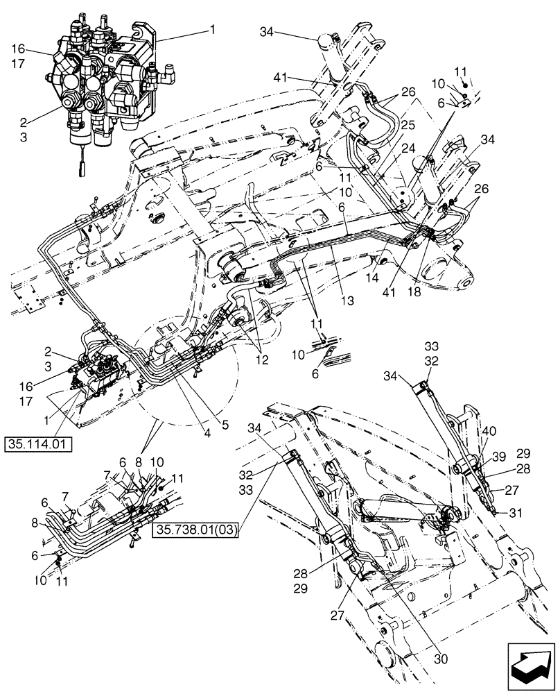 Схема запчастей Case 580SM - (35.738.03) - HYDRAULICS - CYLINDER, LOADER BUCKET (VARIABLE VOLUME PUMP MODELS) (580SM+) (35) - HYDRAULIC SYSTEMS