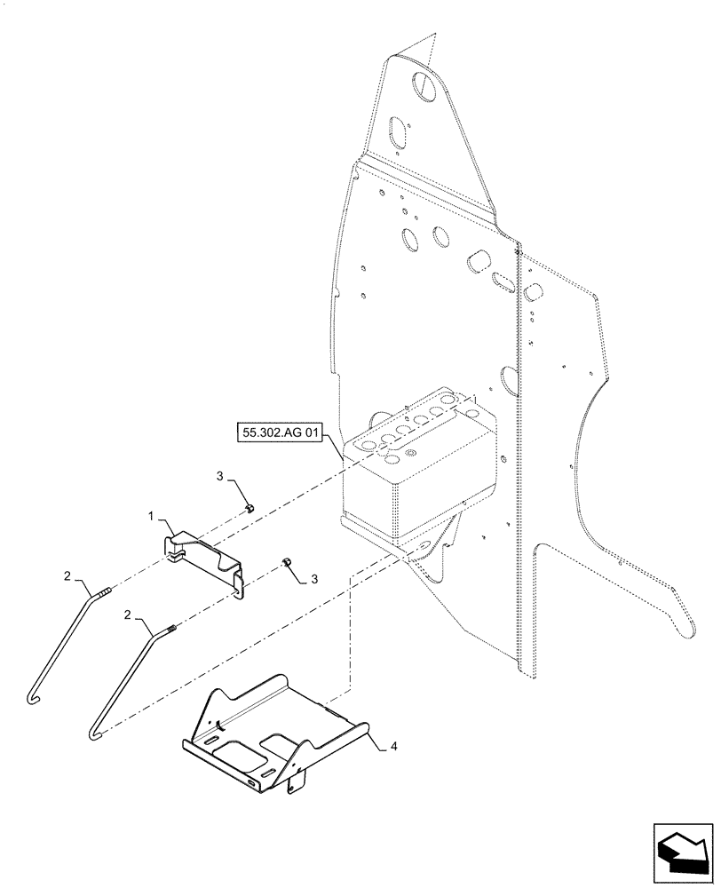 Схема запчастей Case SR175 - (55.302.AK) - BATTERY RETENTION MED (ALL CASE) (55) - ELECTRICAL SYSTEMS