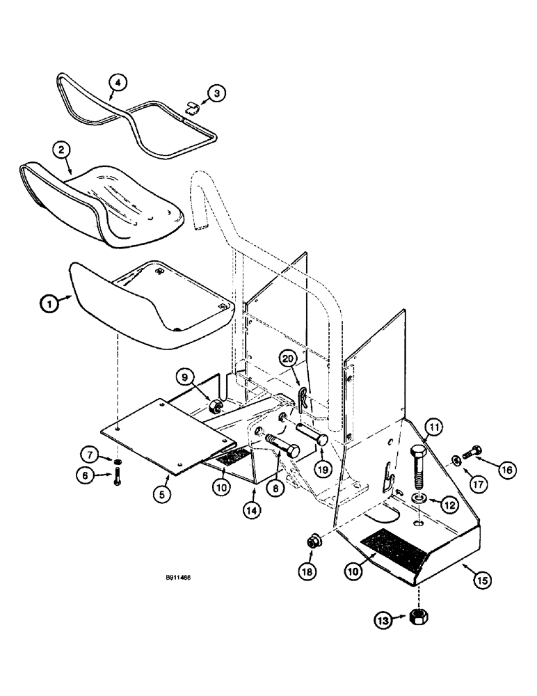 Схема запчастей Case 660 - (9-030) - BACKHOE SEAT, SEAT MOUNTING, AND FOOT REST (09) - CHASSIS/ATTACHMENTS