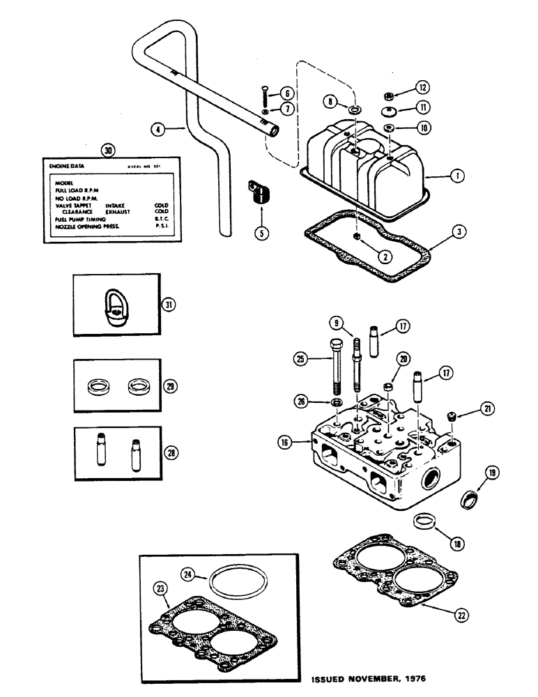 Схема запчастей Case 475 - (012) - CYLINDER HEAD AND COVER, (301B DIESEL ENGINE) (10) - ENGINE