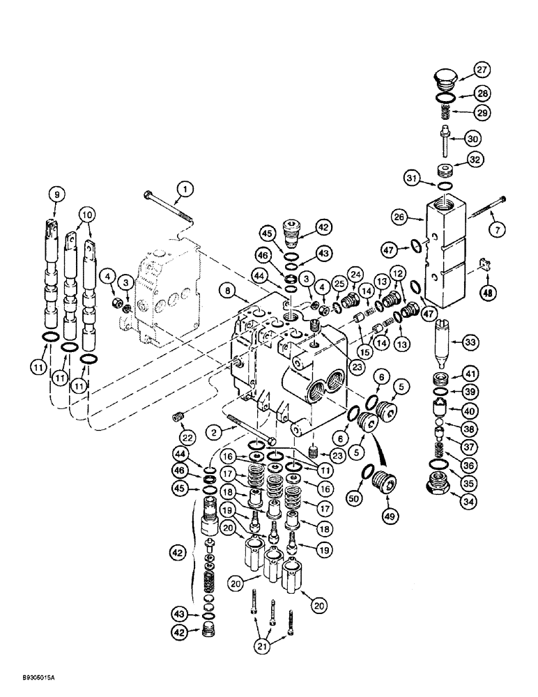 Схема запчастей Case 560 - (8-088) - BACKHOE CONTROL VALVE ASSEMBLY - H674500, OUTLET SECTION, D125 BACKHOE (08) - HYDRAULICS