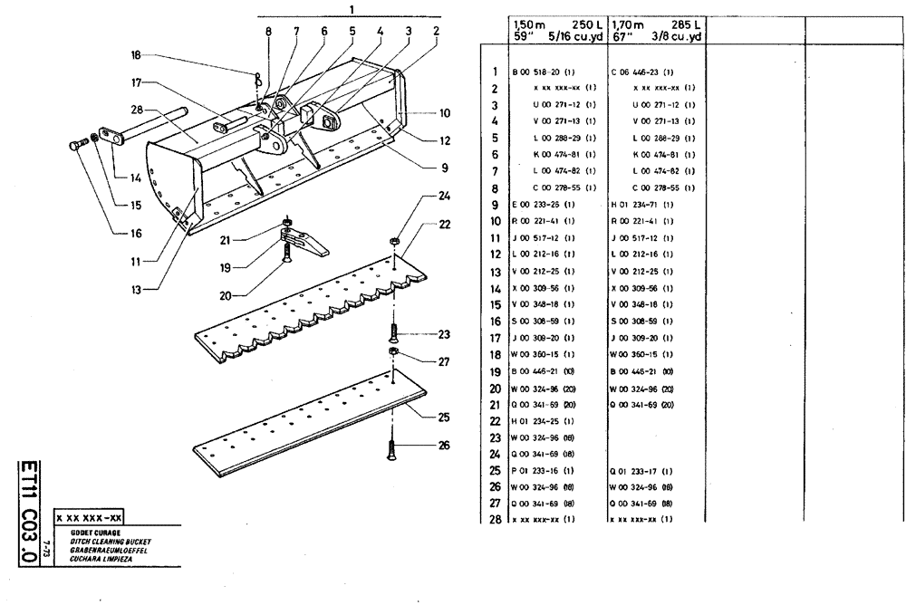 Схема запчастей Case TY45 - (ET11 C03.0[1]) - DITCH CLEANING BUCKET - 1,50 M 250 L (59" 5/16 CU. YD.) (19) - BUCKETS