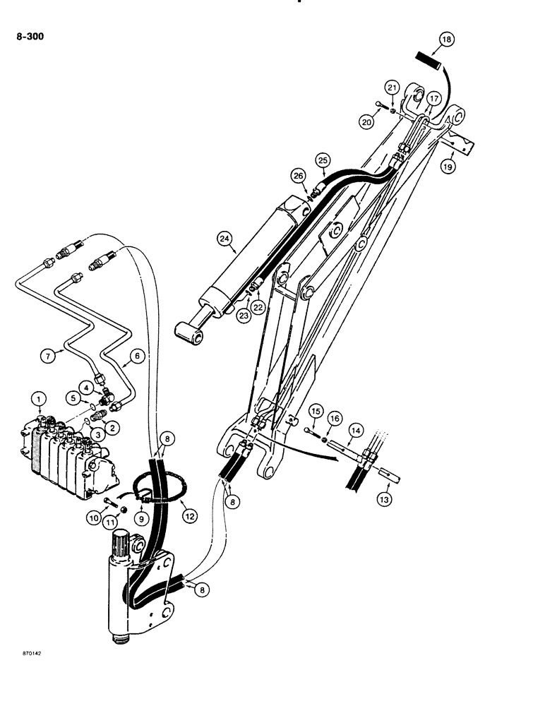 Схема запчастей Case DH4B - (8-300) - BOOM CYLINDER HYDRAULIC CIRCUIT, FRONT MOUNTED D100 BACKHOE (08) - HYDRAULICS