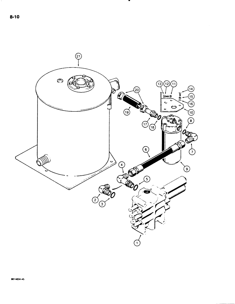 Схема запчастей Case W18B - (8-10) - LOADER HYD. RETURN CIRCUIT, LOADER CONTROL VALVE TO HYD. RESERVOIR USED ON P.I.N. 9155784 & AFTER (08) - HYDRAULICS