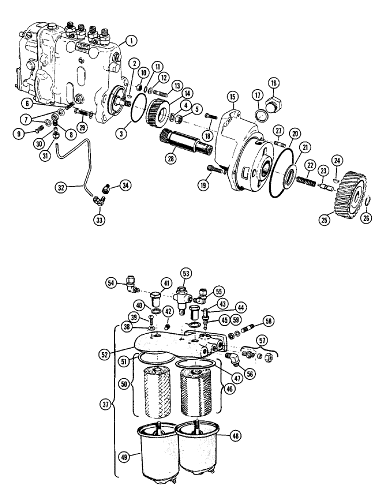 Схема запчастей Case W9A - (010) - FUEL INJECTOR PUMP, DIESEL, FIRST AND SECOND STAGE FILTERS (03) - FUEL SYSTEM