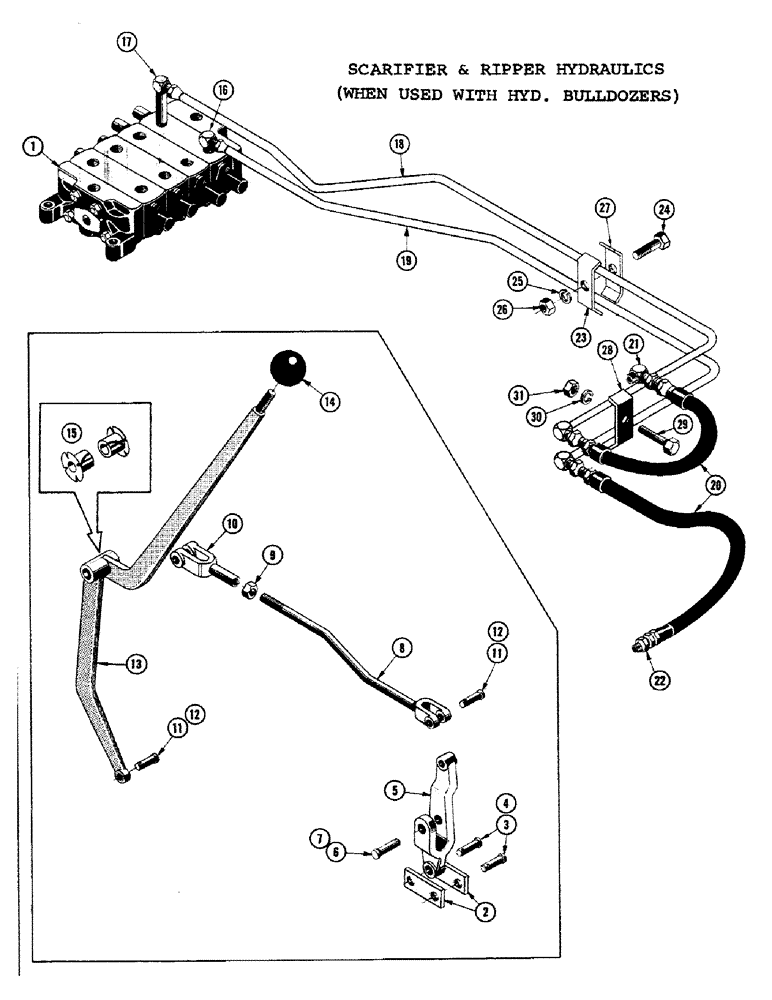 Схема запчастей Case 1000C - (278) - SCARIFIER AND RIPPER HYDRAULICS, WHEN USED WITH HYDRAULIC BULLDOZER, LEVER AND VALVE SYSTEM (05) - UPPERSTRUCTURE CHASSIS