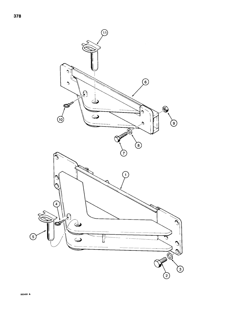 Схема запчастей Case 1150D - (378) - DRAWBARS, MODELS WITHOUT REAR MOUNTED EQUIPMENT, RIPPER MODELS (09) - CHASSIS/ATTACHMENTS