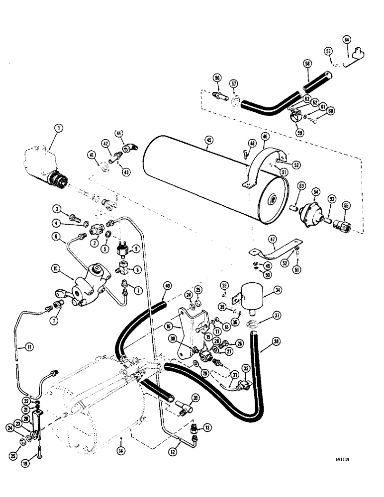 Схема запчастей Case W10E - (128) - HYDROVAC BRAKE SYSTEM, GAS ENGINE, HYDROVAC CYLINDER RESERVE TANK & FILTERS (07) - BRAKES