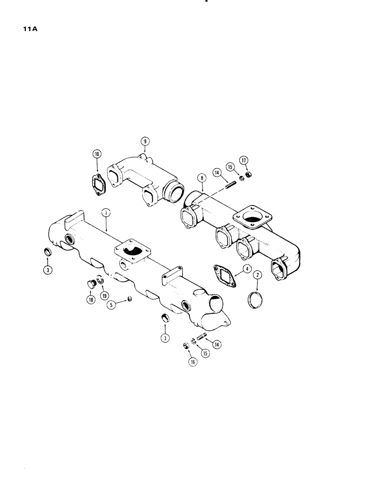 Схема запчастей Case 1150 - (011A) - INTAKE AND EXHAUST MANIFOLDS, (401B) DIESEL ENGINE (01) - ENGINE