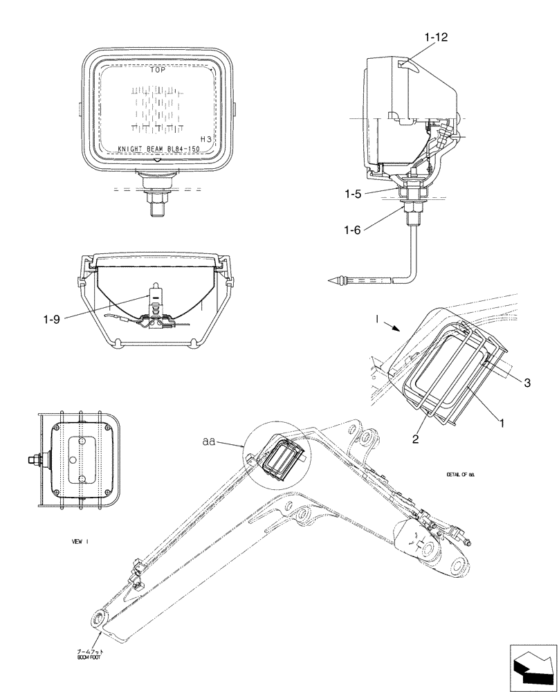 Схема запчастей Case CX36B - (03-012[01]) - LIGHT INSTAL, BOOM (55) - ELECTRICAL SYSTEMS