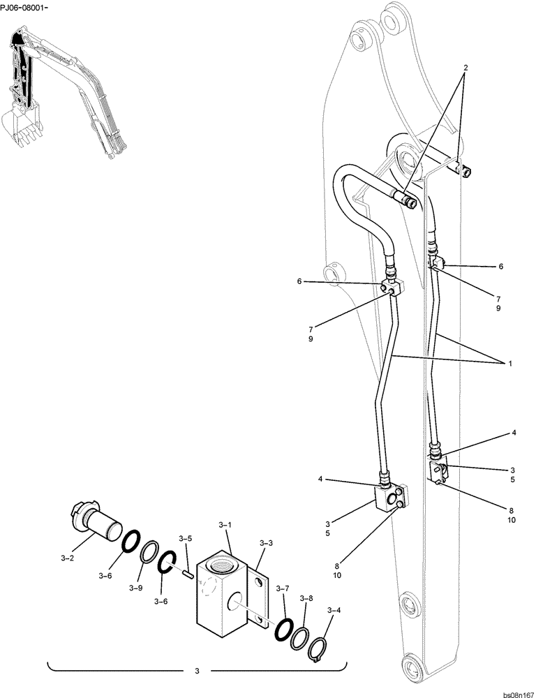 Схема запчастей Case CX50B - (05-027) - HYD LINES, ARM 1.87M (6FT 2IN) (NIBBLER & BREAKER) OPTIONAL PARTS