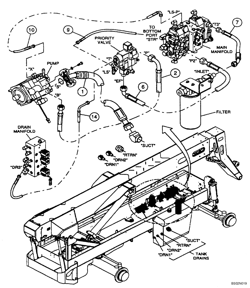 Схема запчастей Case 686GXR - (8-11) - HYDRAULICS - PUMP TO MANIFOLD (ASN 686GXR JFE0001847; 688G JFE0003612) (08) - HYDRAULICS