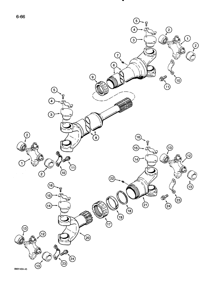 Схема запчастей Case 821 - (6-066) - CENTER AND REAR DRIVE SHAFT (06) - POWER TRAIN