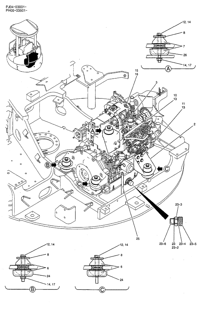 Схема запчастей Case CX50B - (02-006) - ENGINE INSTAL (05) - SUPERSTRUCTURE