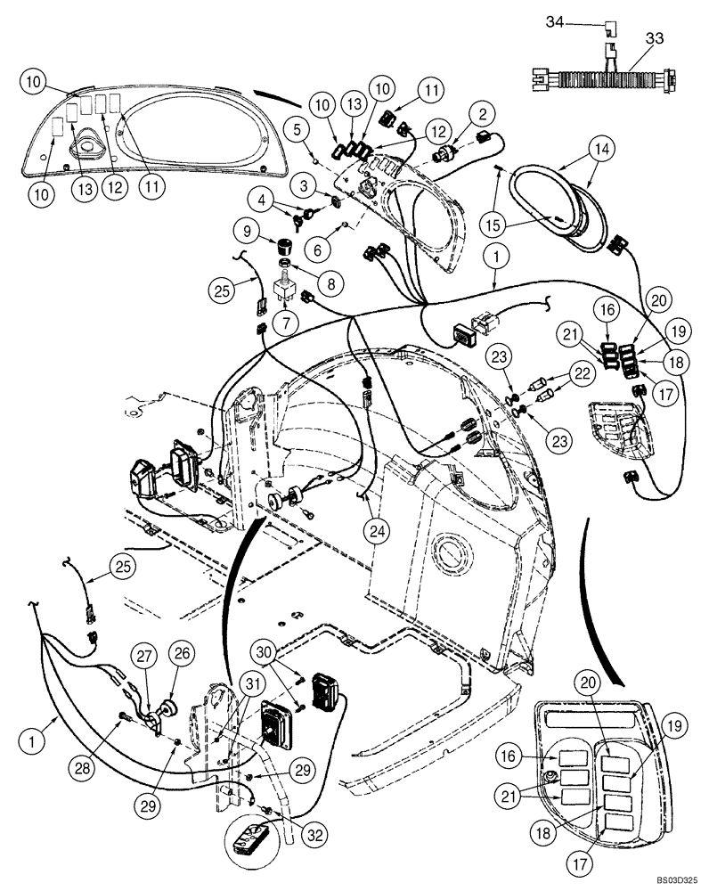 Схема запчастей Case 590SM - (04-10) - HARNESS, SIDE CONSOLE - SWITCHES (04) - ELECTRICAL SYSTEMS