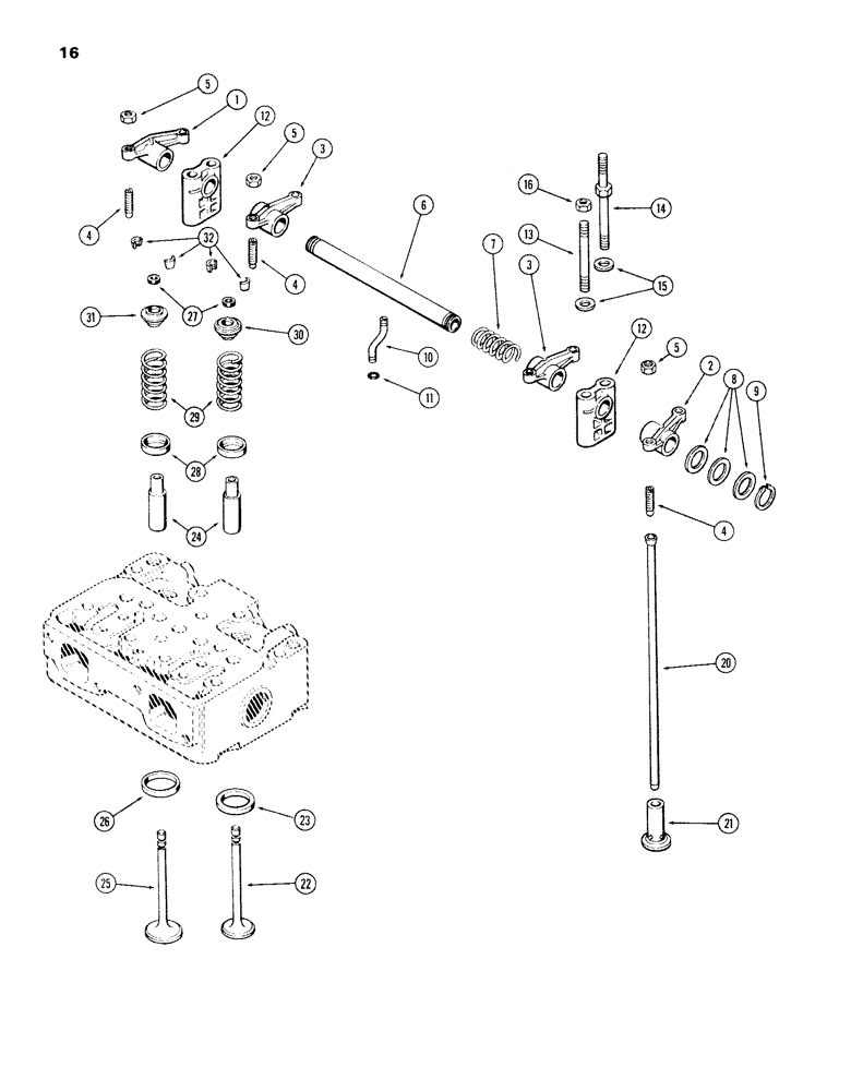 Схема запчастей Case 980B - (016) - VALVE MECHANISM, 504BDT DIESEL ENGINE (01) - ENGINE