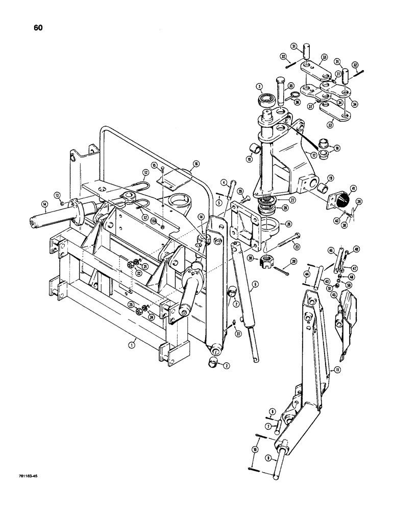 Схема запчастей Case D100XR - (9-60) - MAIN FRAME, STABILIZER AND MAST, MODEL 380 CK LOADER AND 