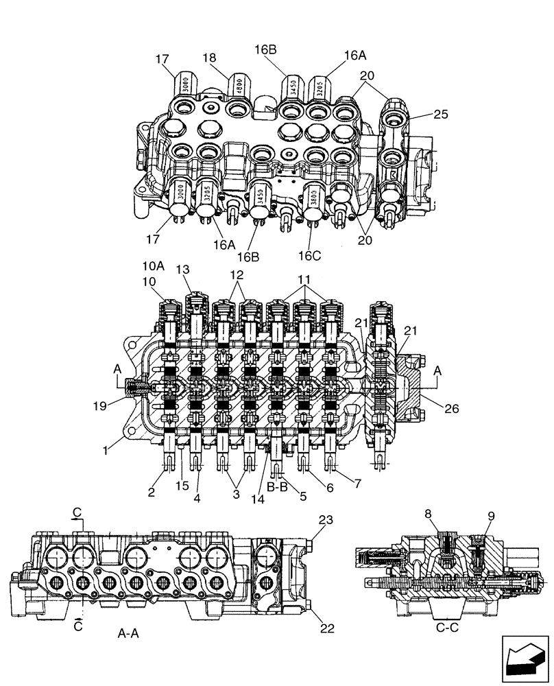 Схема запчастей Case 580SM - (35.726.18) - VALVE ASSY - BACKHOE CONTROL, 8 SPOOL (W/ EXT DIPPER, W/ AUX HYDS, W/O PILOT CONTROLS) (580SM) (35) - HYDRAULIC SYSTEMS