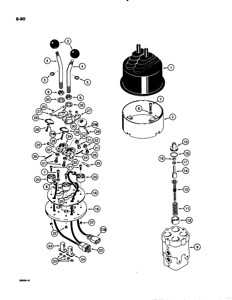 Схема запчастей Case 621 - (8-80) - DUAL LEVER REMOTE CONTROL VALVE, L118040 (08) - HYDRAULICS