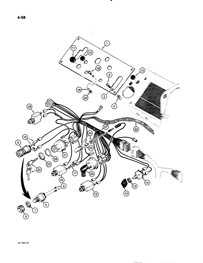 Схема запчастей Case W11B - (4-058) - ELECTRICAL SYSTEM, LEFT-HAND INSTRUMENT PANEL, BEFORE P.I.N. 9158252 (04) - ELECTRICAL SYSTEMS