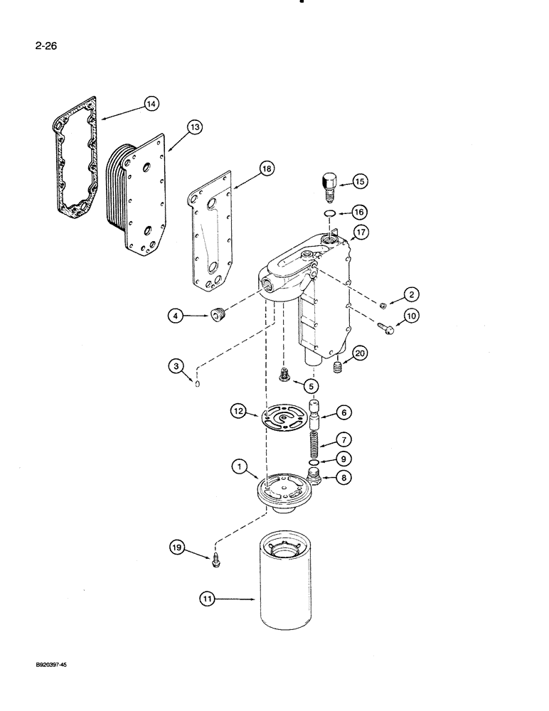 Схема запчастей Case 821 - (2-026) - OIL FILTER AND COOLER, 6T-830 ENGINE, ENGINE SERIAL NO 44500128 AND AFTER (02) - ENGINE