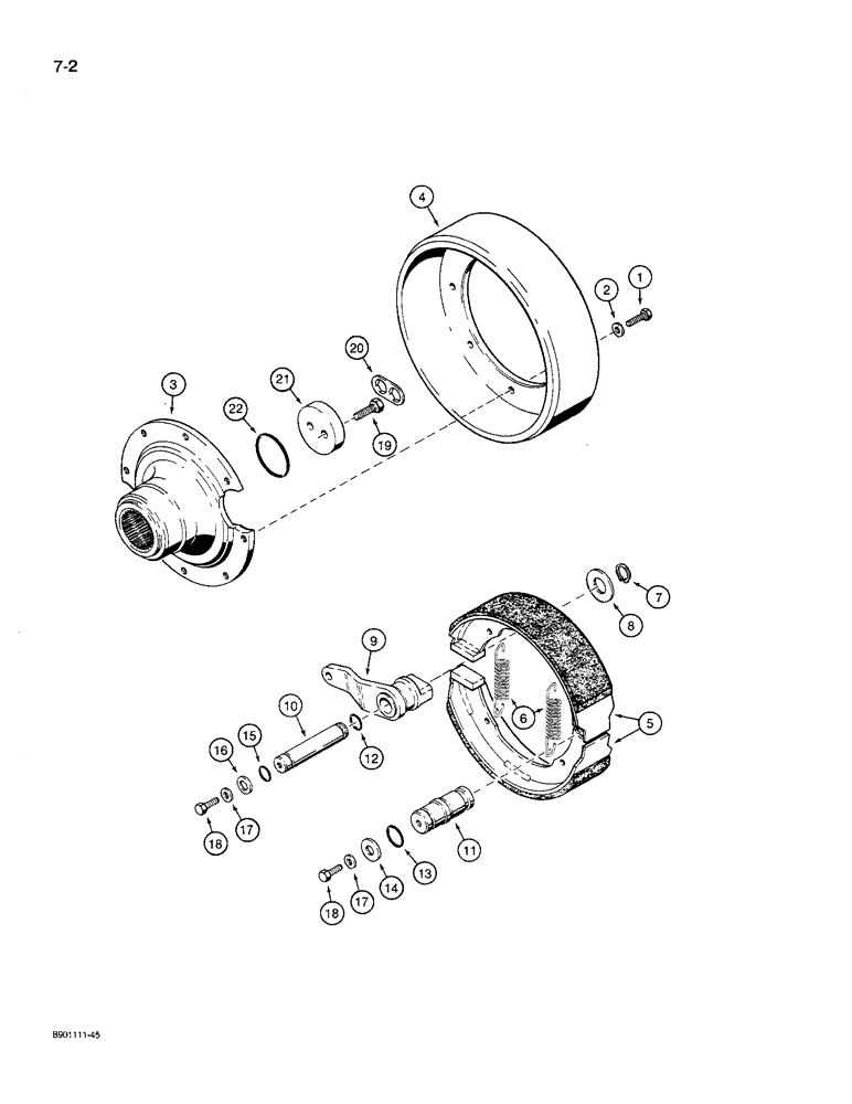 Схема запчастей Case 621 - (7-02) - PARKING BRAKE, P.I.N. JAK0021701 THRU P.I.N. JAK0027511 (07) - BRAKES