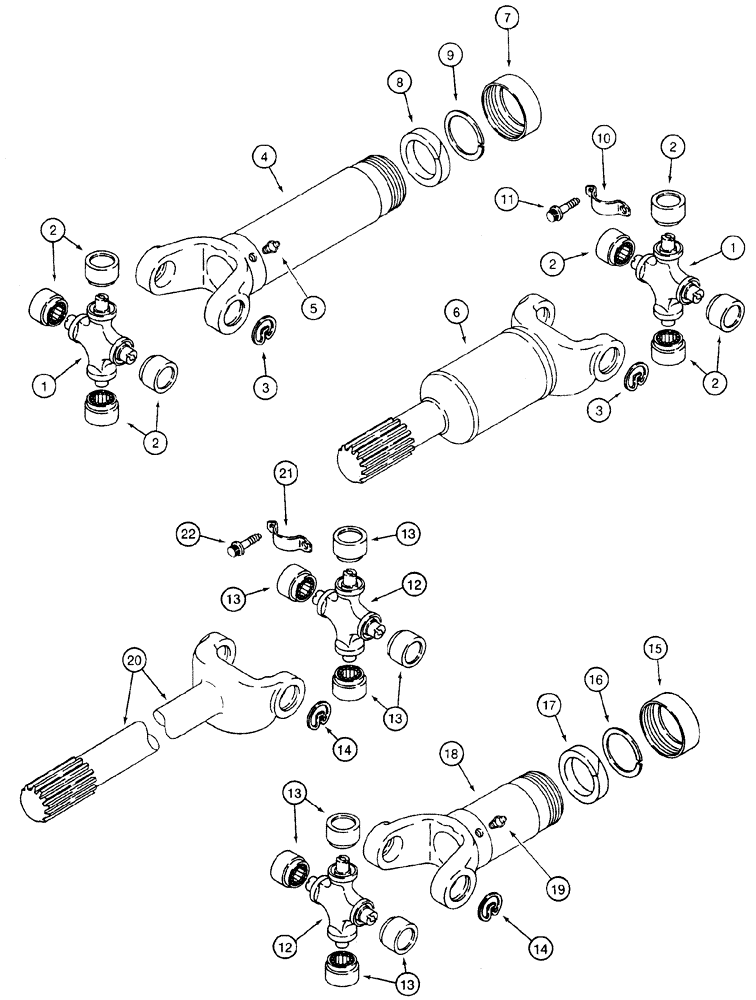 Схема запчастей Case 621C - (06-096) - DRIVE SHAFT - CENTER AND REAR, CENTER DRIVE SHAFT (06) - POWER TRAIN