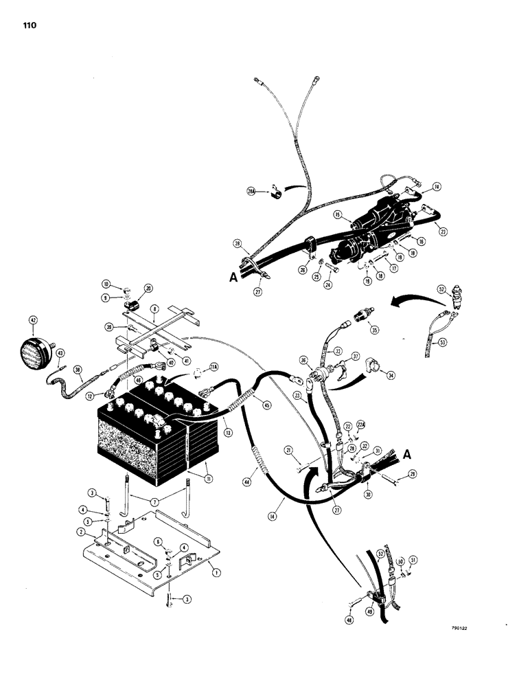 Схема запчастей Case 1150B - (110) - REAR ELECTRICAL WIRING, INSTRUMENT PANEL TO STARTER, BATTERY & REAR LIGHT (06) - ELECTRICAL SYSTEMS