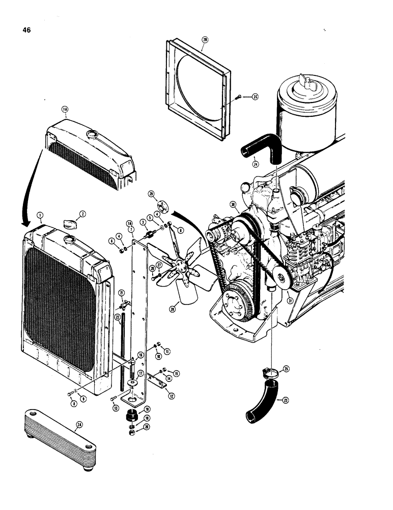 Схема запчастей Case W18 - (046) - RADIATOR, FAN AND FAN BELTS (02) - ENGINE