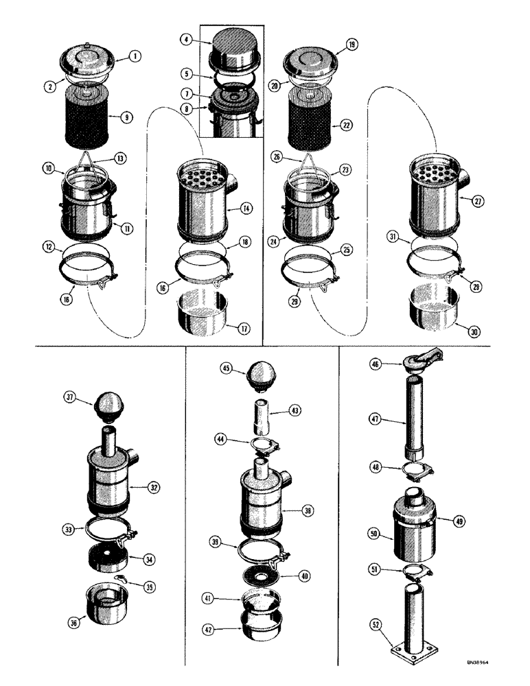 Схема запчастей Case 1000D - (052) - R16756 AIR CLEANER, D32720 AIR CLEANER, R21550 AIR CLEANER (01) - ENGINE