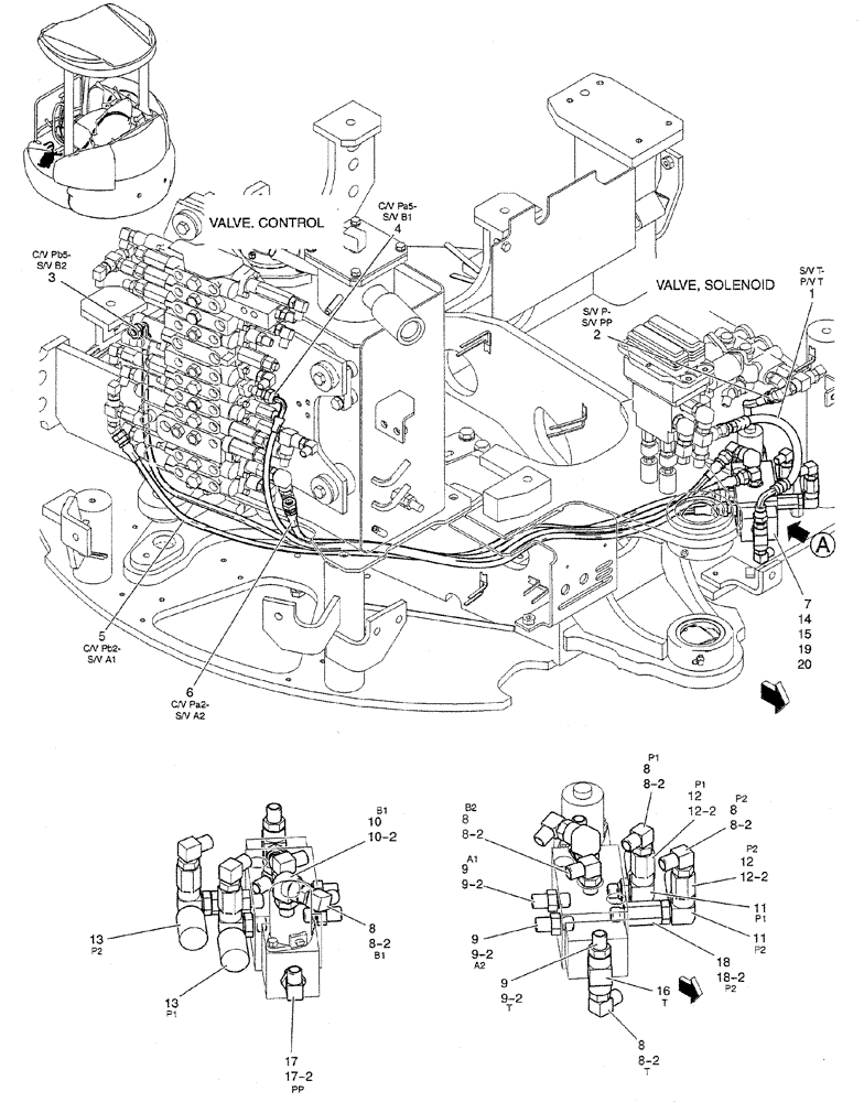 Схема запчастей Case CX27B PV13 - (01-040) - CONTROL LINES, VALVE (05) - SUPERSTRUCTURE