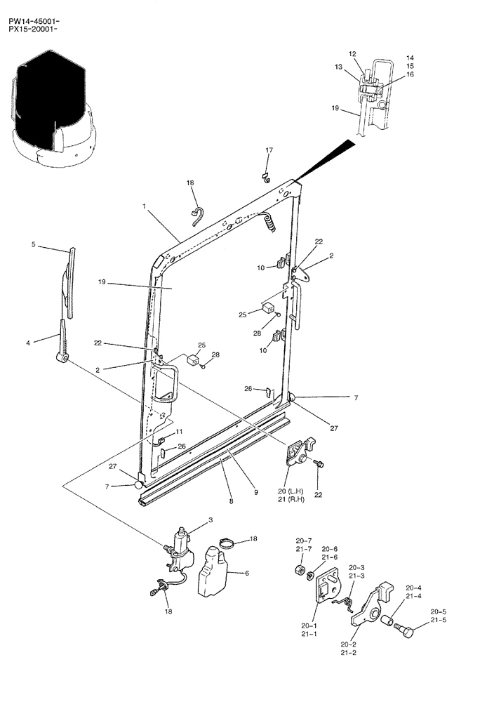 Схема запчастей Case CX36B - (01-051) - WINDOW ASSY, FR. (05) - SUPERSTRUCTURE