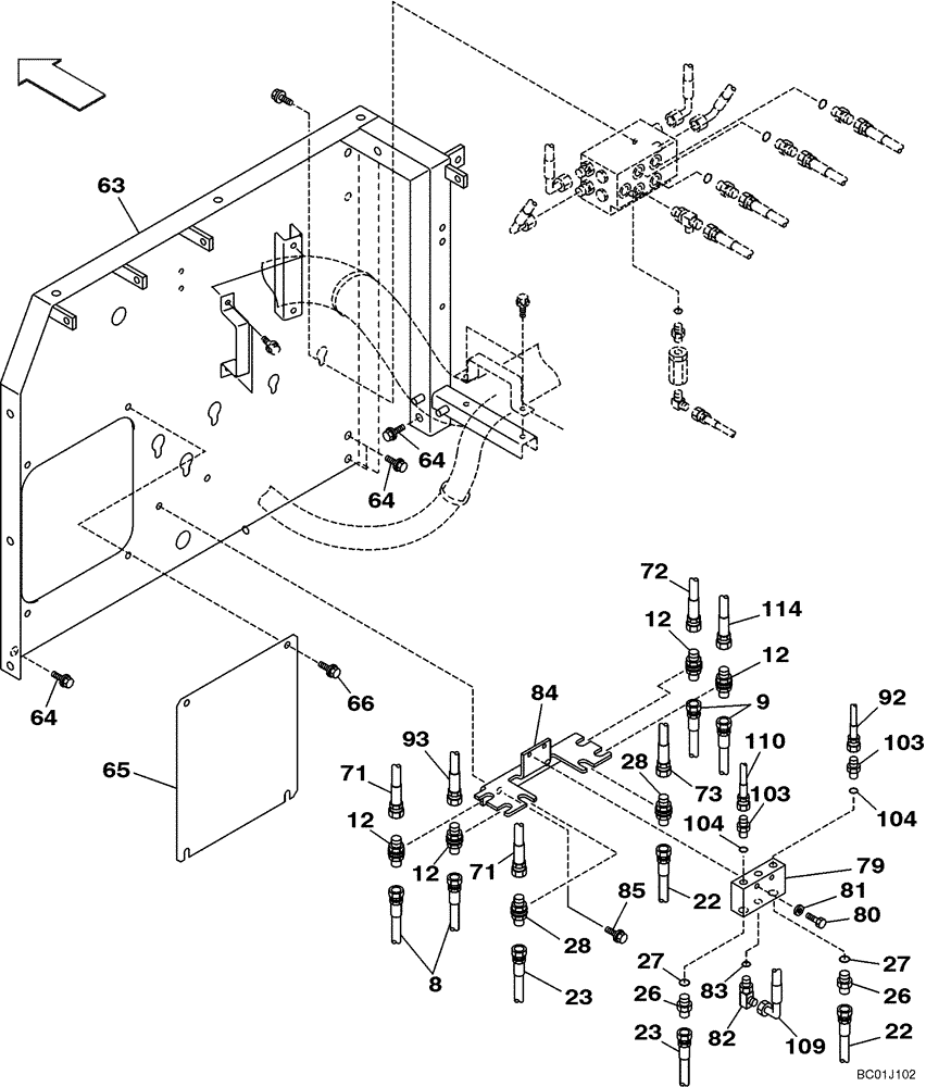 Схема запчастей Case CX210N - (08-18) - PILOT CONTROL LINES, PARTITION - MODELS WITHOUT LOAD HOLD (08) - HYDRAULICS