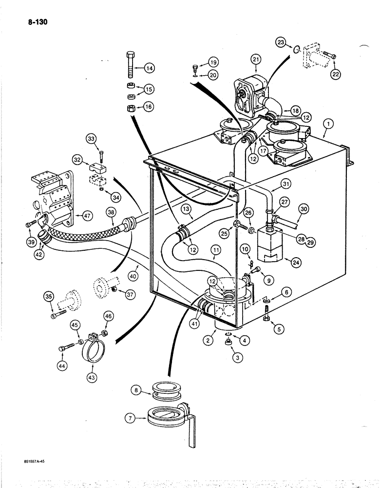 Схема запчастей Case 170B - (8-130) - HYDRAULIC PUMP LINES, RESERVOIR TO HYDRAULIC PUMP, P.I.N. 74341 THRU 74456 (08) - HYDRAULICS