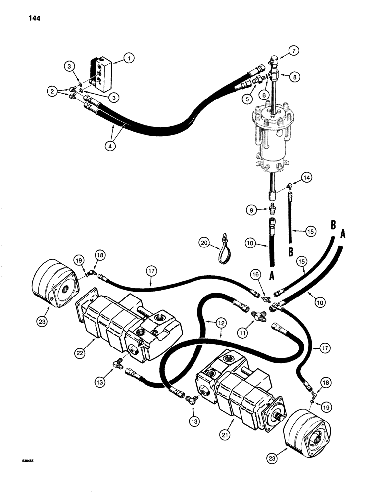 Схема запчастей Case 1280 - (144) - DRIVE RANGE AND BRAKE HYDRAULIC LINES (07) - HYDRAULIC SYSTEM